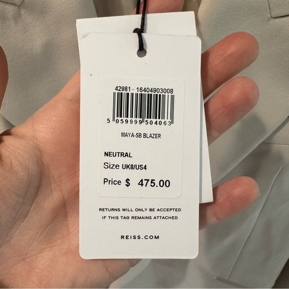 NWT Reiss Maya Open Front Blazer in Beige Size US4 - Picture 9 of 10